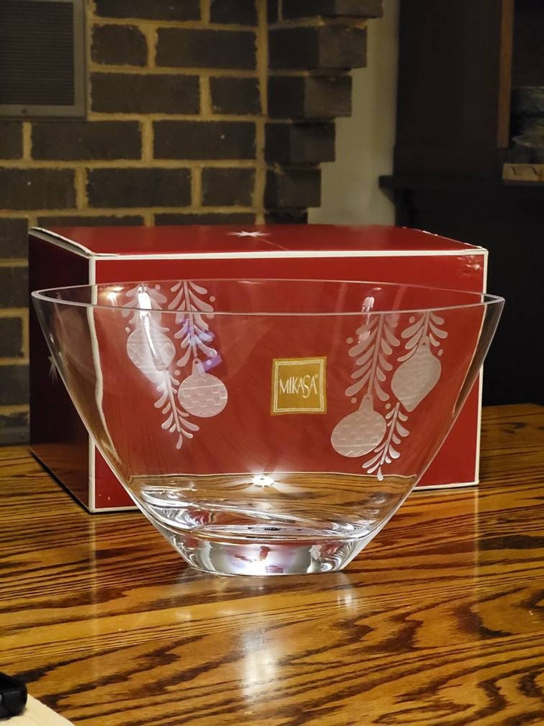 Vintage Christmas Mikasa Bowl, Holiday Trimmings Crystal Glass Ellipse