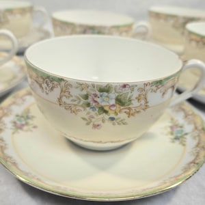 Antique Noritake Floral Teacup & Saucer: Hand-Painted Porcelain, Gold Rim, 1920s