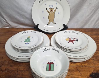 Vintage Merry Brite Christmas Dinnerware Plate or Bowl Set