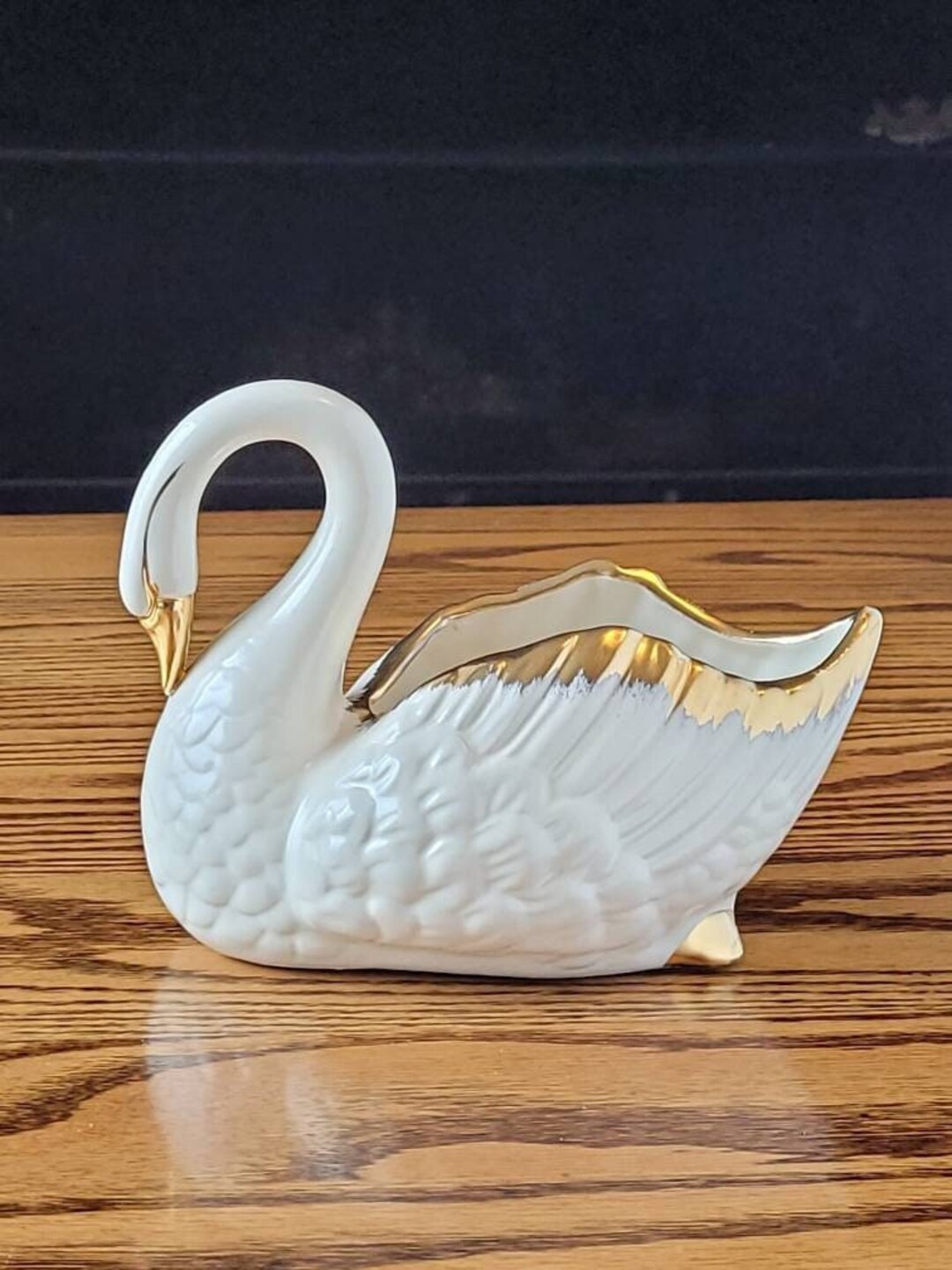 Vintage Swan Figurine Planter Candy Dish Ivory White With Gold Etsy
