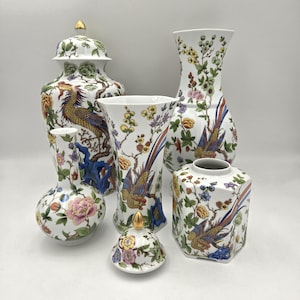 Kaiser Porcelain Vase, Nanking Phoenix Bird Chinoiserie, W. Germany, Ginger Jar, Urn