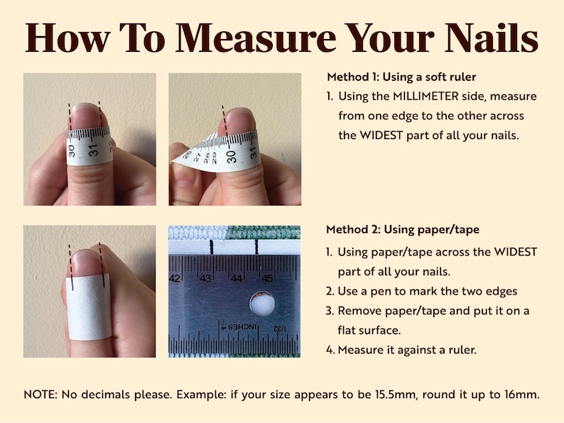 Finger Nail Sizer Ruler Milky White Cateye Press on Nails: Black Chrome, Handmade Gel Faux ...
