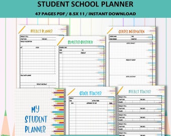 Student Planner Printable | Student Planner Notebook Paper |  | Student Planner Kids | Student Planner Homeschool | Student Planner Download