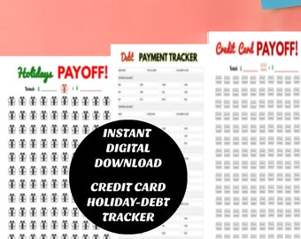 Rastreador de deudas navideñas imprimible: Gráficos de tarjetas de crédito y pagos (Descarga digital)