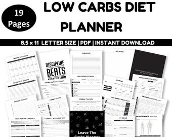 Low Carbs Diet,  No Carb Diet, Low Carb Meal Plan, Diet Planner Printable, Diet Planner Download, Weight Loss Printable, Weight Loss Planner