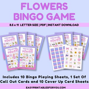 Flowers Bingo Game: Spring Printable for Kids (PDF)