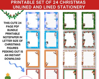 Printable Christmas Stationery, Christmas Stationary Digital Download, Christmas Notepaper, Printable Lined Paper, Letter Writing Paper