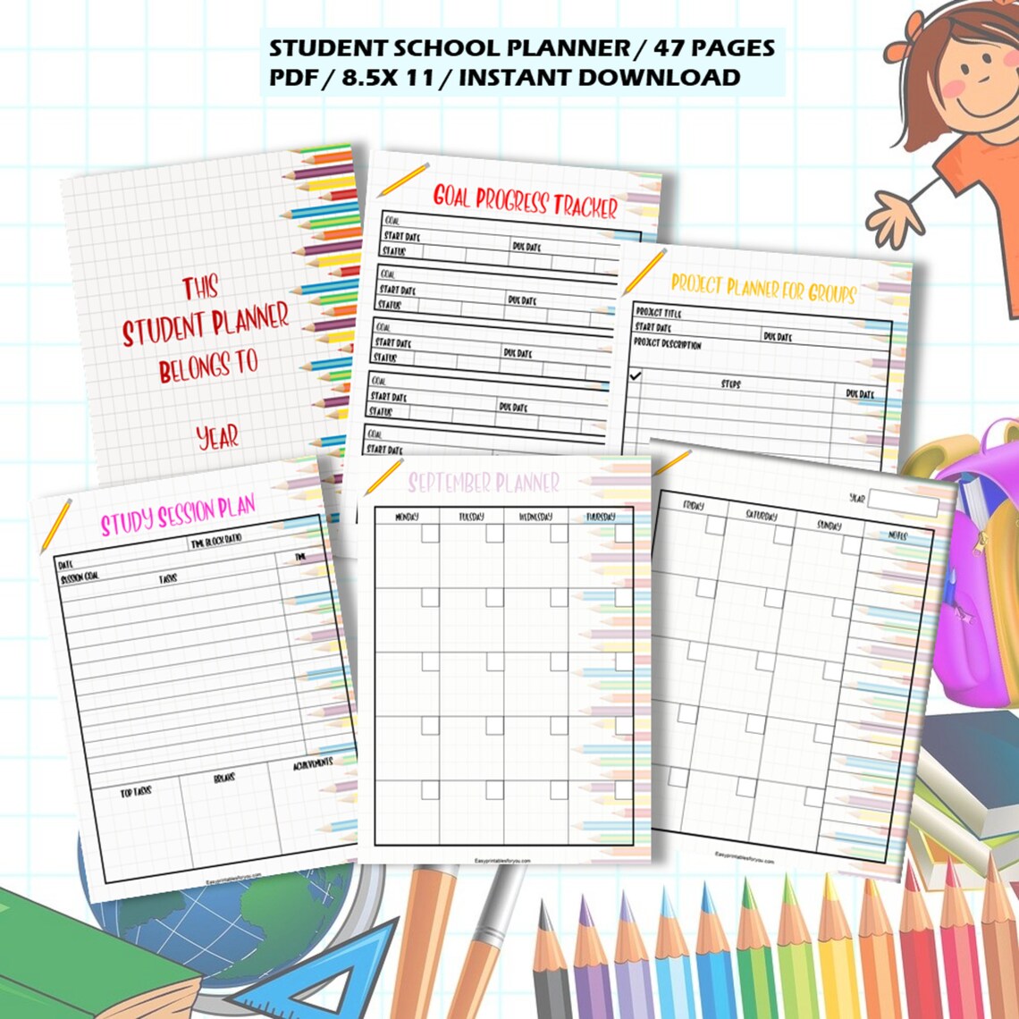 Student Planner Printable Student Planner Notebook Paper Student ...