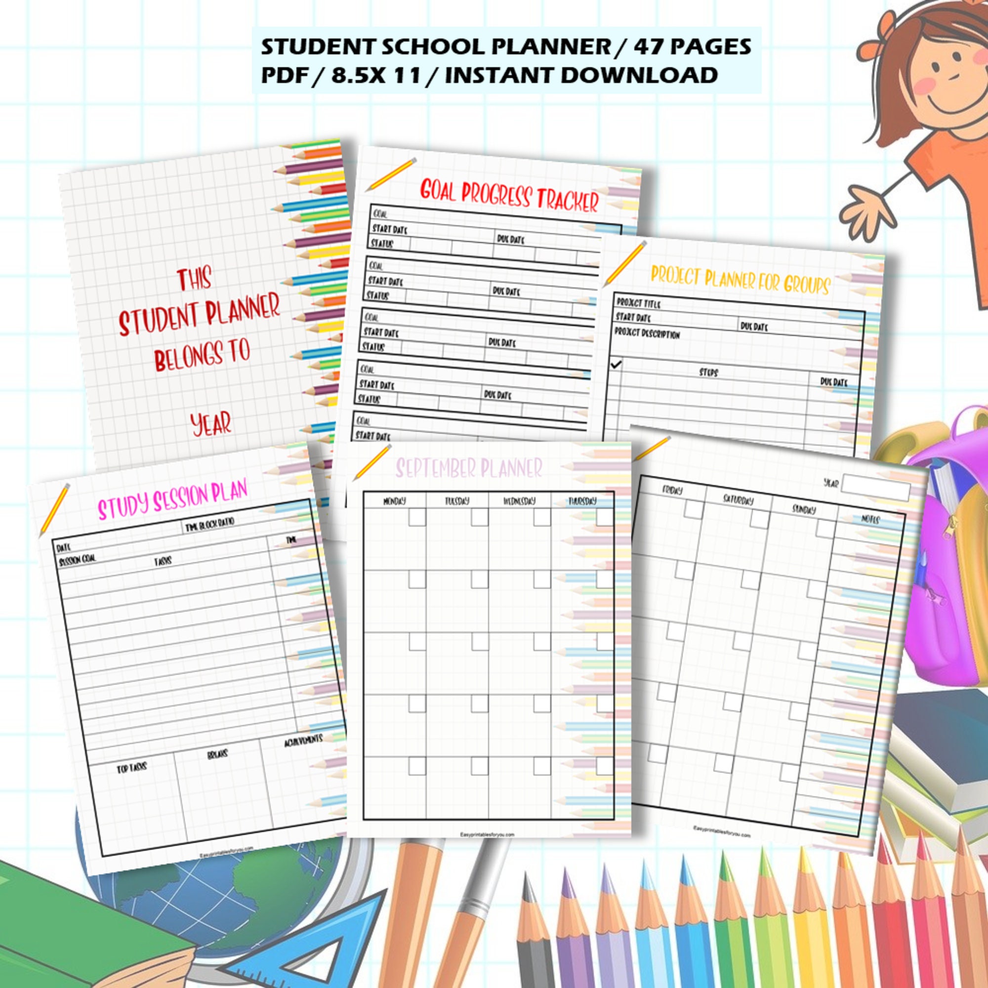 Student Planner Printable | Student Planner Notebook Paper | | Student ...