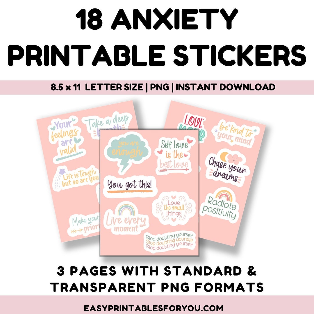 Anxiety Affirmation Stickers: Mental Health Printable (PNG Digital ...
