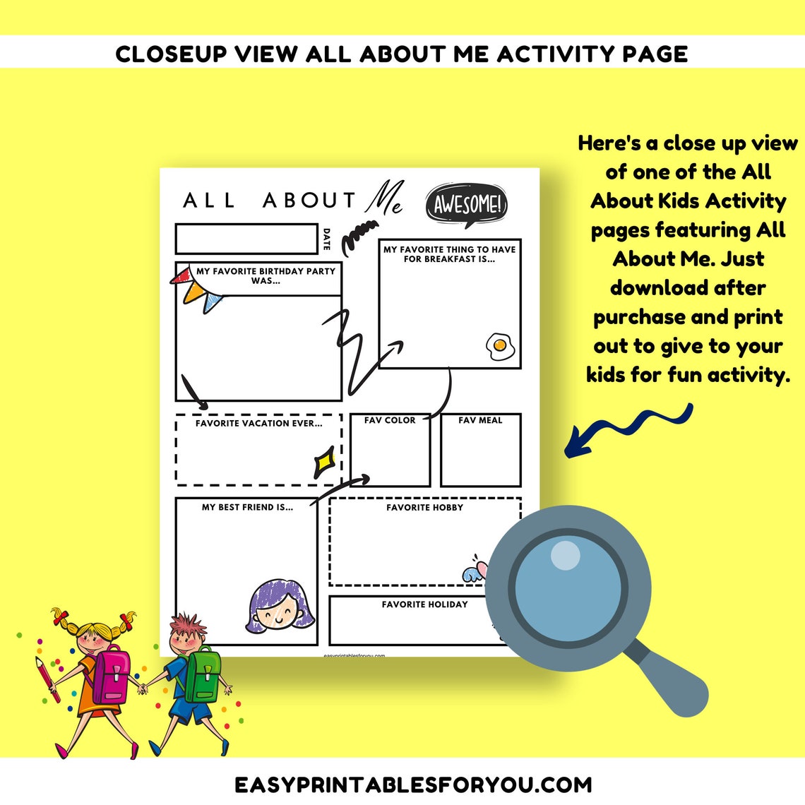 All About Me Kids Activity Printables: School, Birthday, Camping (PDF ...