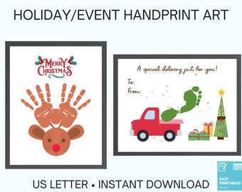 Christmas Handprint Art Craft, Christmas Footprint Art, Holiday Handprint Art Bundle, Christmas Handprint Footprint, Reindeer Handprint