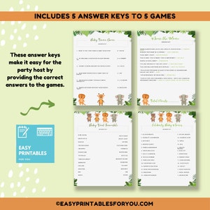 Safari Baby Games, Safari Shower Games Bundle, Shower Game Package, Zoo