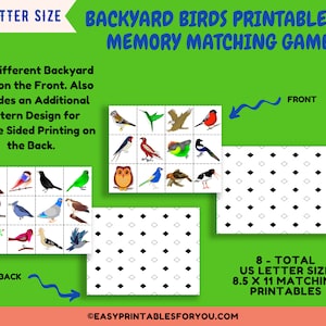 Birds Matching Game / Birds Memory Match Game / Tarjetas de memoria imprimibles / Juego de memoria imprimible / Flashcards para niños / Tarjetas flash de aprendizaje