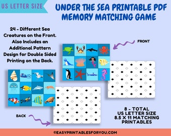 Under the Sea Memory Matching Game | Printable Memory Cards | Printable Memory Game | Flashcards for Kids | Learning Flash Cards