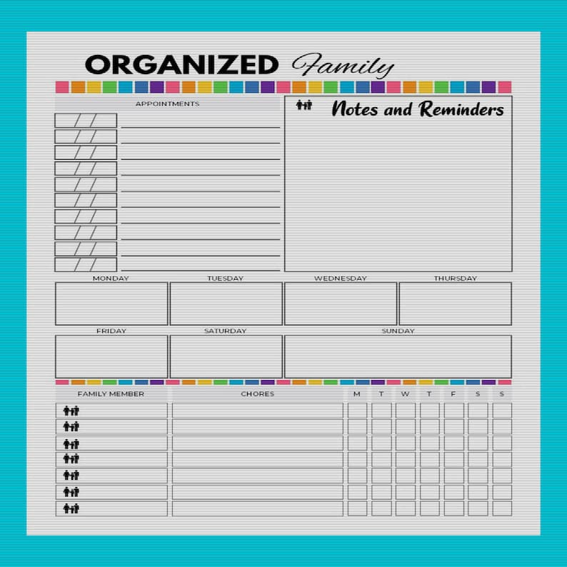 Family Organizer Family Chore Chart Kids Chore Chart Appointments