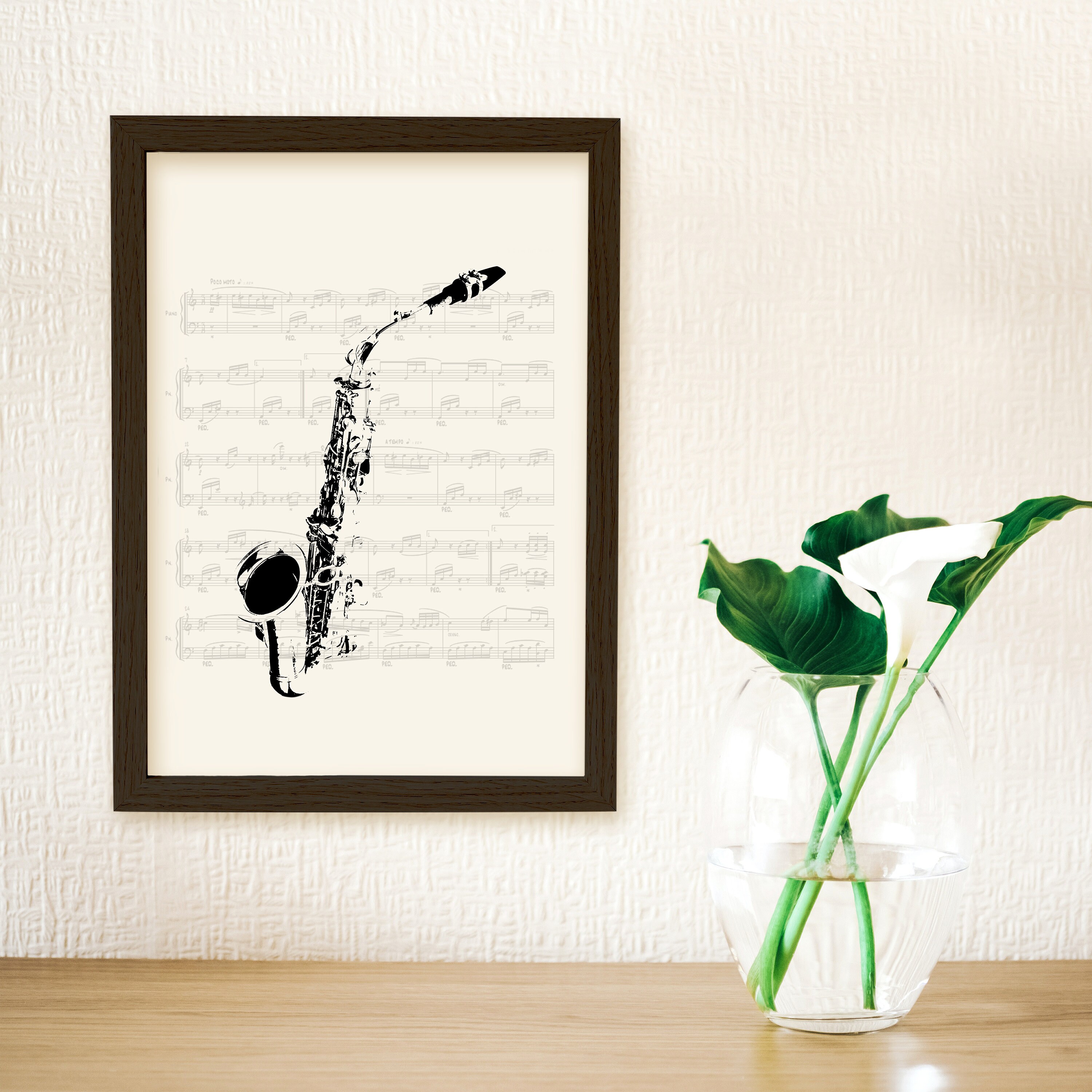 Vintage Saxophone Wall Art With Sheet Music Background Etsy