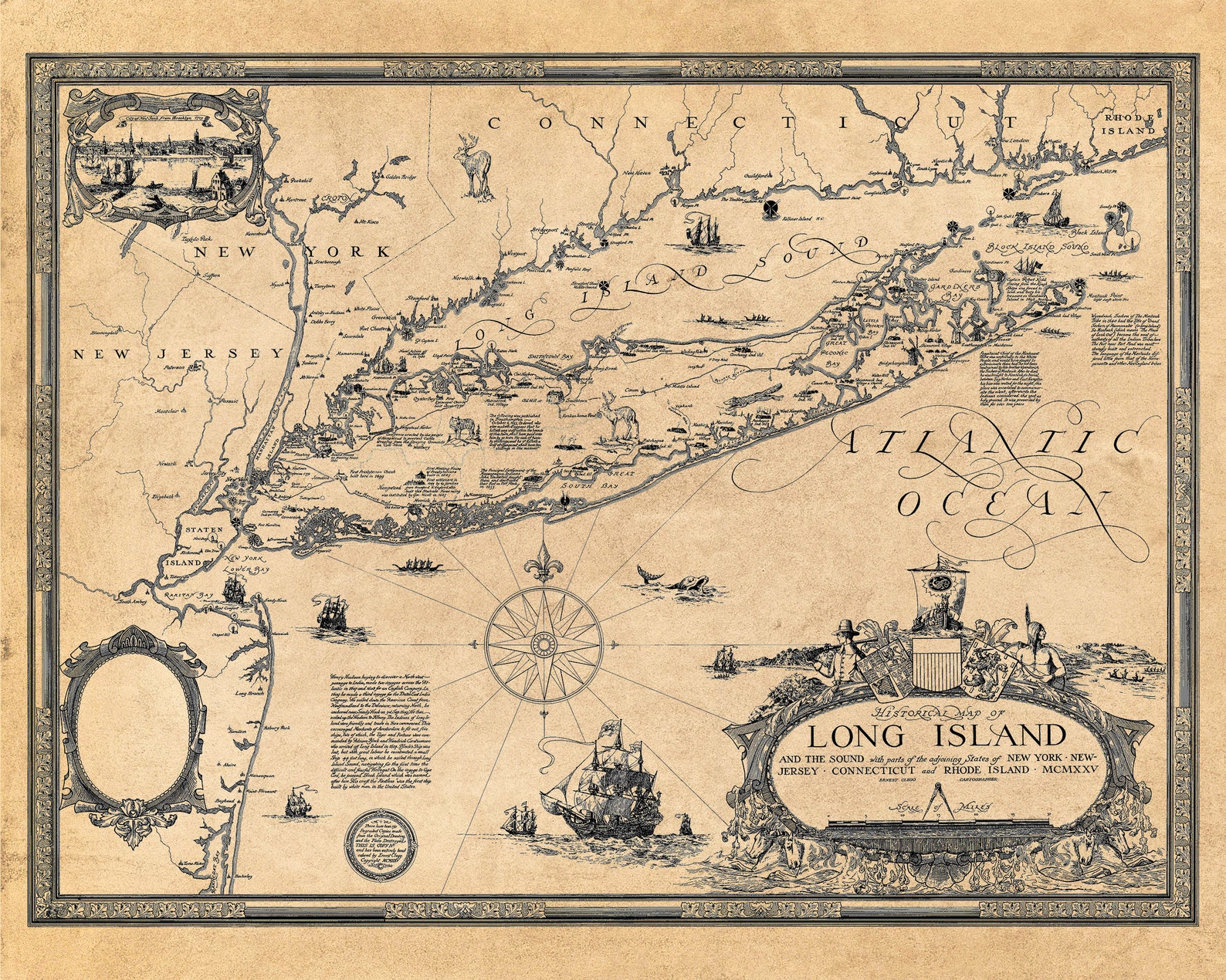 Vintage Long Island Map With Stunning Detail Available In  Etsy