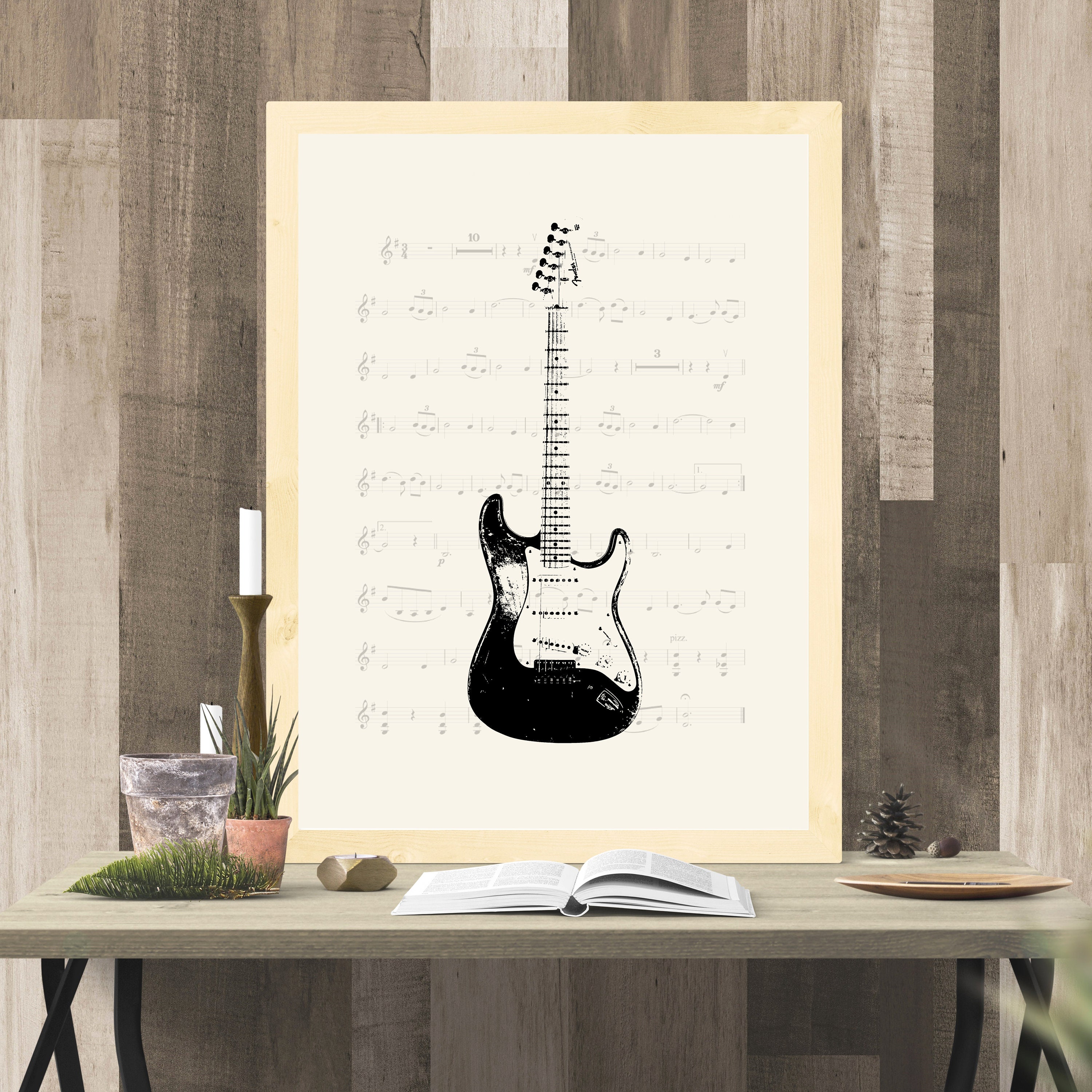 Vintage Fender Guitar Wall Art With Sheet Music Background Etsy