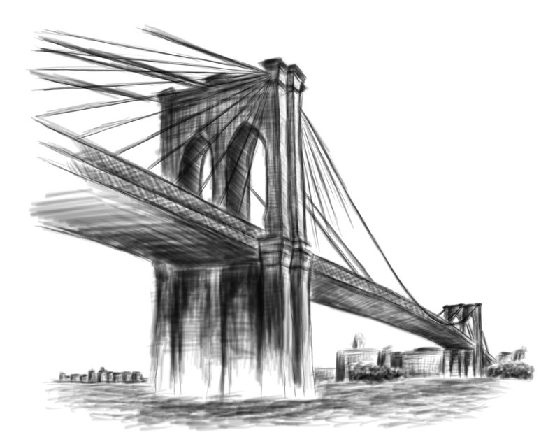 Brooklyn Bridge Drawing Sketch Art Hand Drawn Art Famous Etsy
