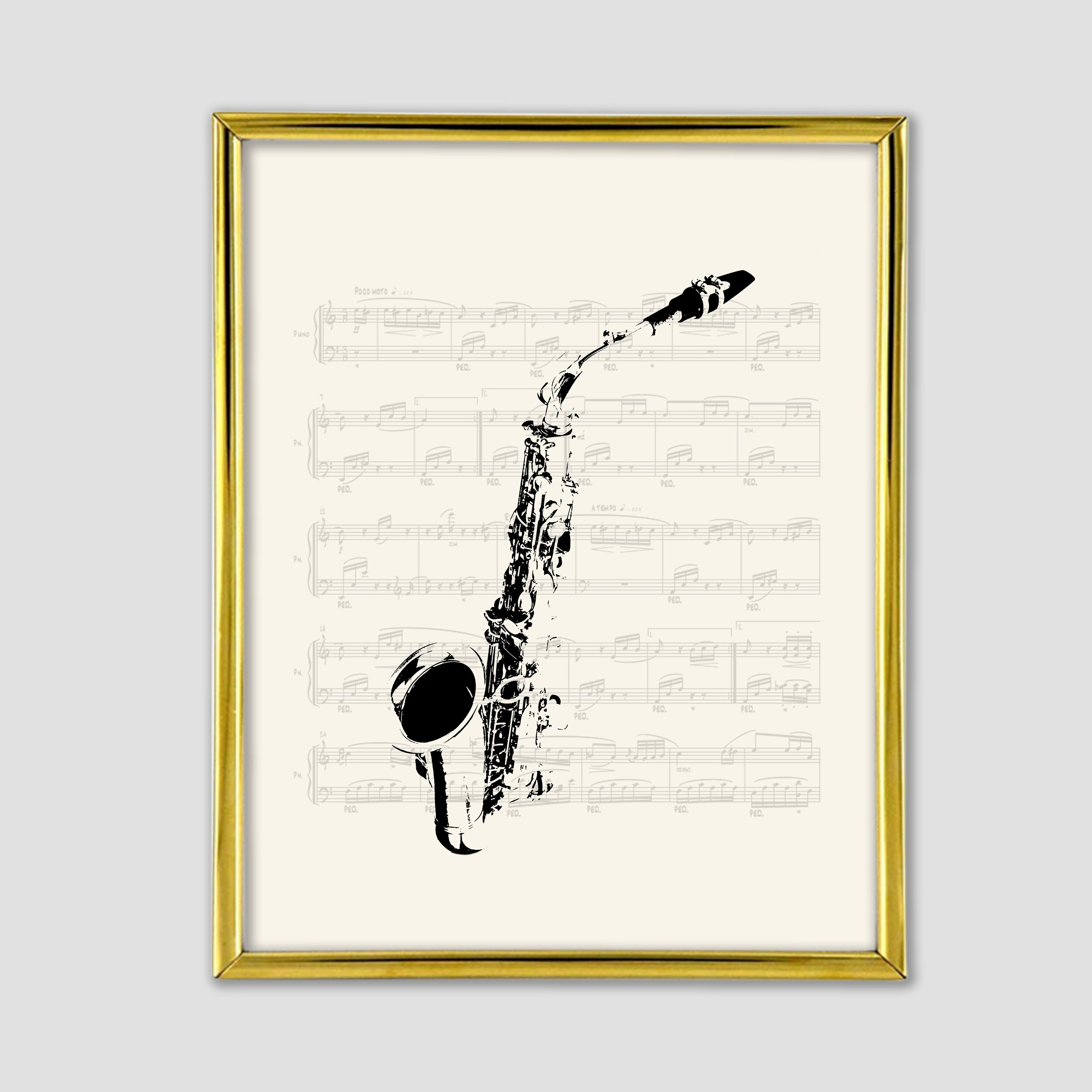 Vintage Saxophone Wall Art With Sheet Music Background Etsy