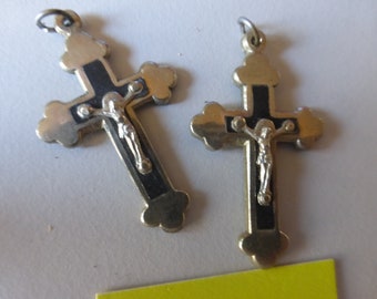 lot of 2 very old Cross metal fab France 1960 pendant