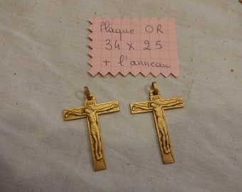 set of 2 old hallmarked matte gold plated crosses