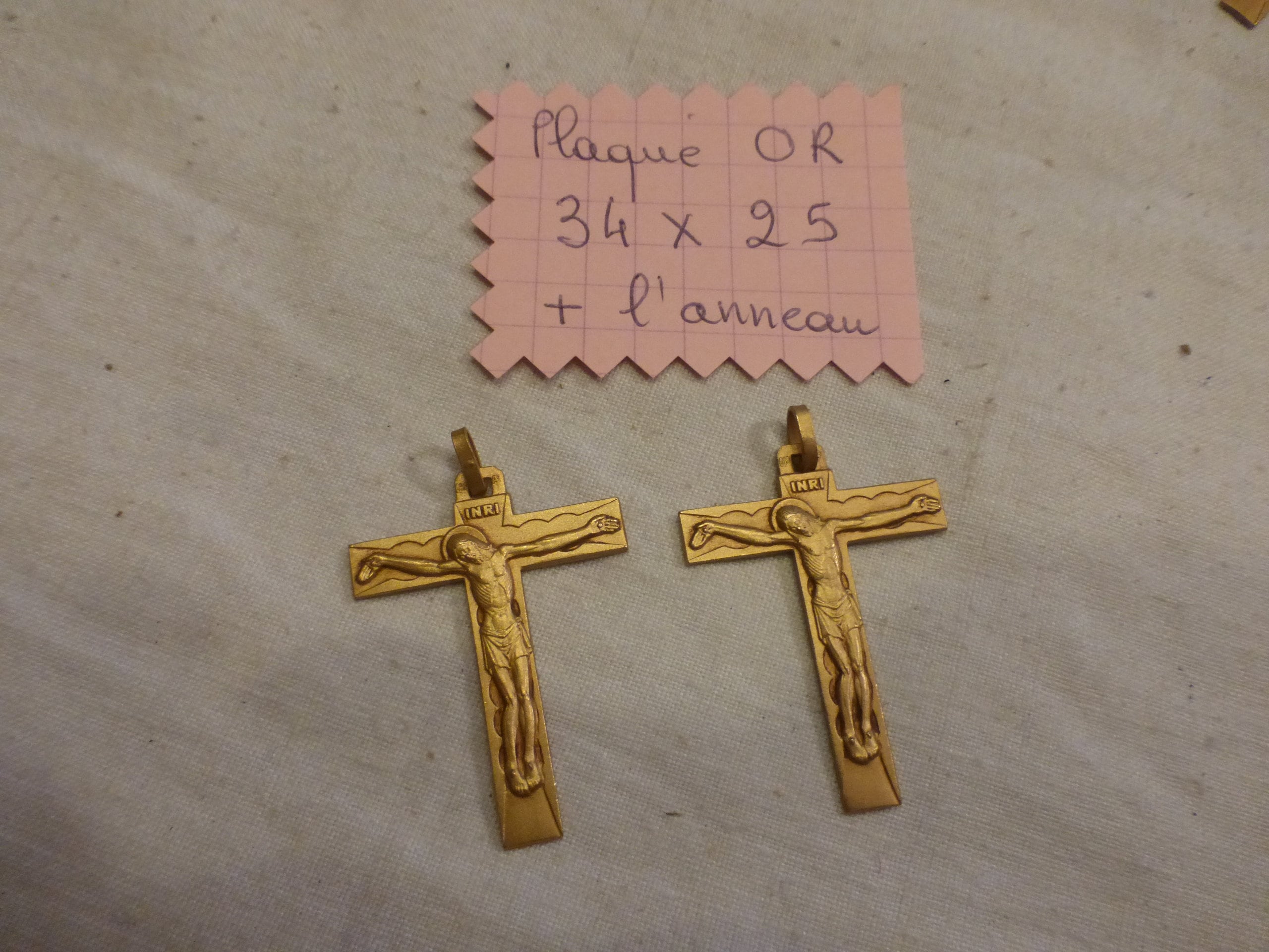set of 2 old hallmarked matt gold plated crosses