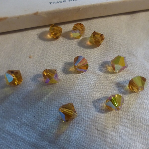 lot of 10 vintage Swarovski crystal beads toupie topaz ab 8 mm