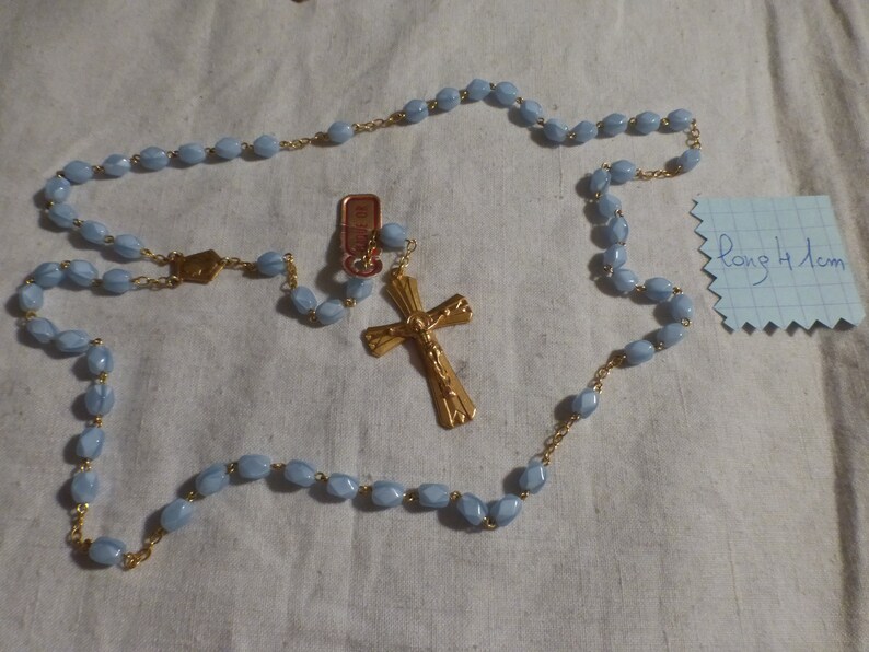 Old Rosary Rosary Beads Faceted in Blue Glass Etsy