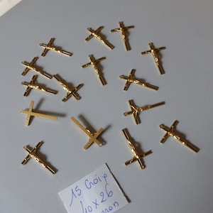 lot of 15 vintage crosses gold metal brown enamel fd de stock fab France 1980