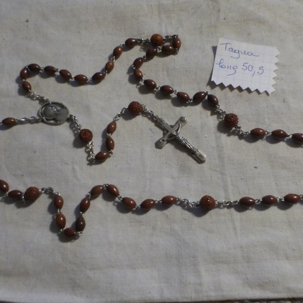 chapelet rosaire  perles en tagua corozo indécrochable coeur ajouré