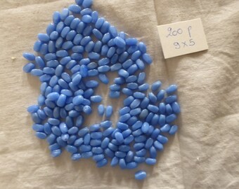 lote de 200 viejas cuentas de vidrio azul 9 x 5 mm