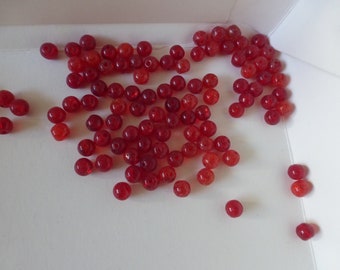 lot of 100 old smooth round glass beads 6 mm cracked red