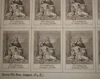 set of 2 plates of Scapular Pieta Italian text on 19th century fabrics