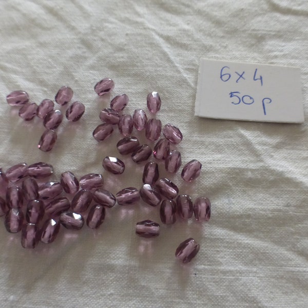 lot de 50 perles ancienne en cristal de bohème olive facettée violet améthyste