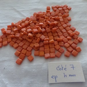 set of 220 artisanal glass beads origin India 1980 square flat matte orange