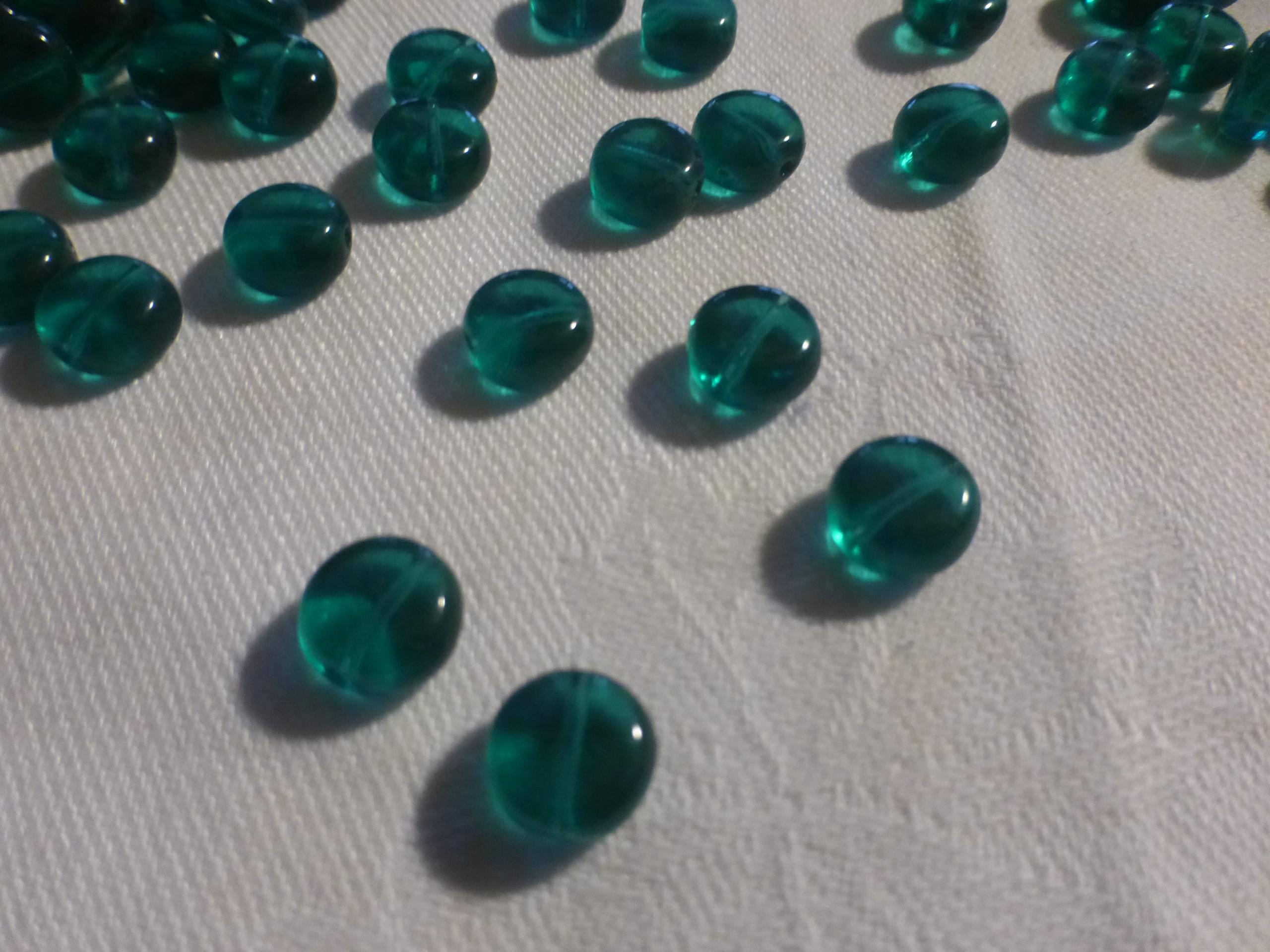 Lot De 150 Perles Vintage En Verre - Vert émeraude - Rondes Et Plates - Parfait Pour La Création