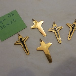 Lot von 5 alten Kreuzen aus vergoldeter und schwarzer Emaille, Frankreich 1970