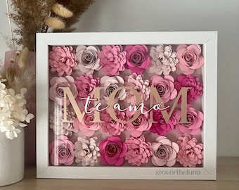 Mom &quot;I Love You&quot; Assorted Pink Flower Box | Paper Rose Gift Box | Paper Flower Shadow Box | Customized Gift for Mother&#39;s Day