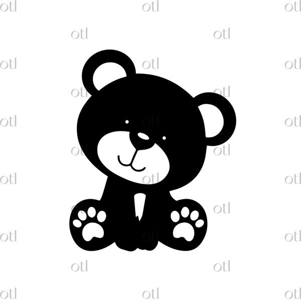 Teddy Bear SVG PNG Fichier de coupe vectorielle pour Cricut, Silhouette - Ours mignon, Animal, Fichier de coupe de dessin animé, Modèle de boîte à fleurs