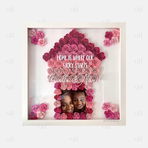 Domek Kwiatowy Box | Różany Box | Papierowy Kwiatowy Shadow Box | Prezent na Baby Shower, Ujawnienie Płci, Pokój Dziecięcy, Dziewczynkę, Chłopca, Urodziny