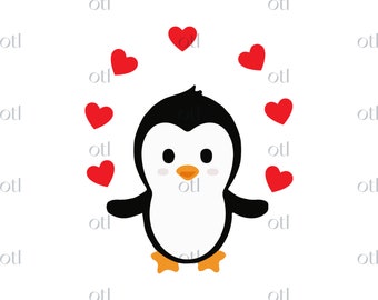 Pinguin SVG PNG Vektor Schneidedatei für Cricut, Silhouette - Süßer Pinguin Cartoon, Baby Pinguin Cut File, Blumen box Template