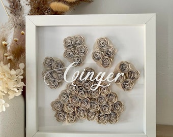 Paw Flower Box | Rose Box | Paper Flower Shadow Box | Gift for Birthday, Pets, Dogs, Cats, Vet, Animal, Pawrent