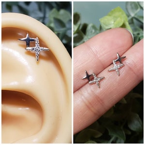 Starburst Stud Earrings Star 925 Sterling Silver Star Tragus Stud Helix Conch Earring Cartilage Dainty everyday simple earrings Cute Forward