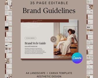Brand Identity Style Guide: 35 Page Canva Template (A4 Landscape)