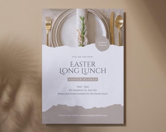 Elegant Easter Lunch Invitation Flyer: Editable Canva Template