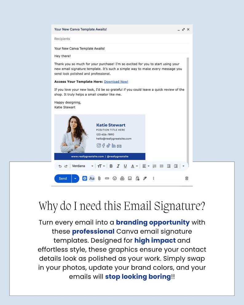 Business Email Signature Examples E-Mail-Signatur in blauem professionellem Corporate Design, 5 Seiten ...