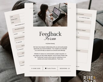 Redigerbar mall för kundfeedbackformulär i Canva, estetisk, minimalistisk stil (A4-porträtt)