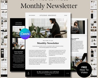 Editable Monthly Newsletter Template: Chic Minimalist Design (Canva, A4 Portrait) (Digital Download)